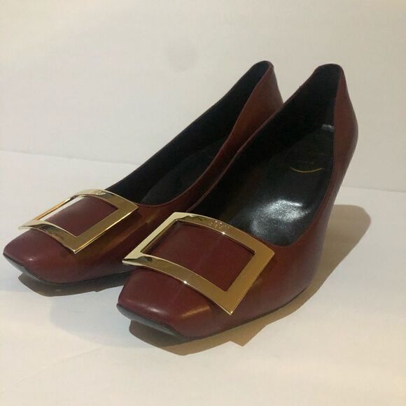 Roger Vivier Paris Sz 38 Maroon Kitten Heels - Picture 7 of 8